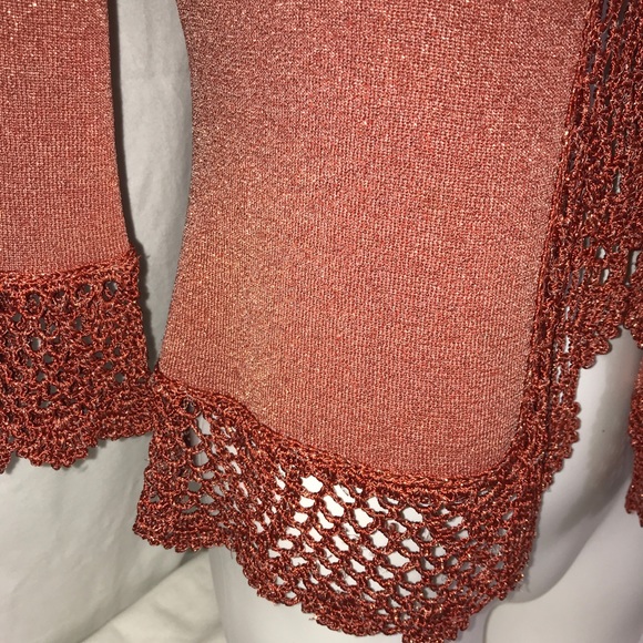 Joseph Bronze Orange Shimmery Lace Collar Cardigan - Picture 13 of 14